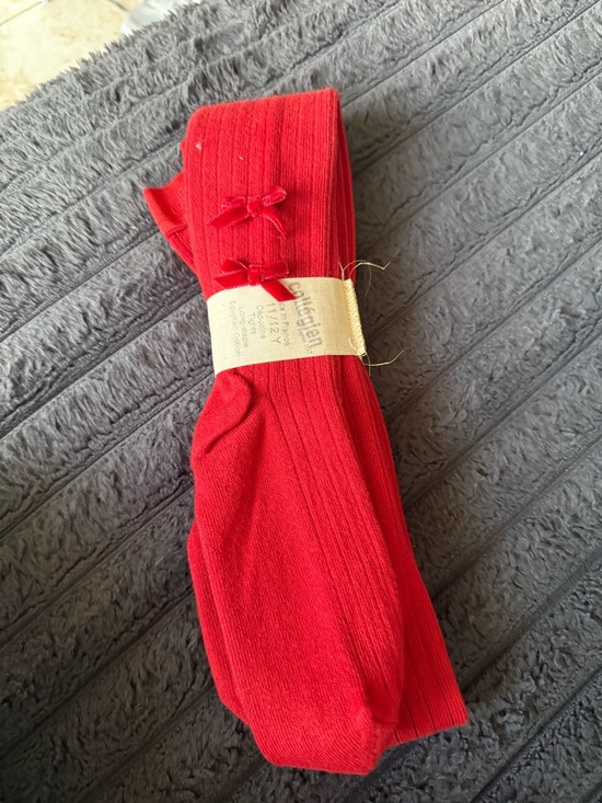 Kids Ribbed Red Tights - Picture 2 of 5